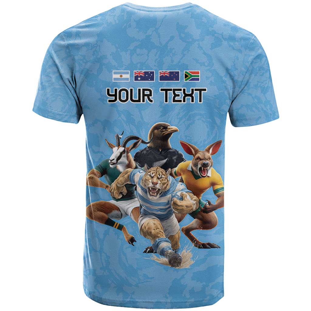 Custom Rugby Southern Hemisphere T Shirt Argentina AUNZ South Africa Mascot Blue LT9 - Polynesian Pride