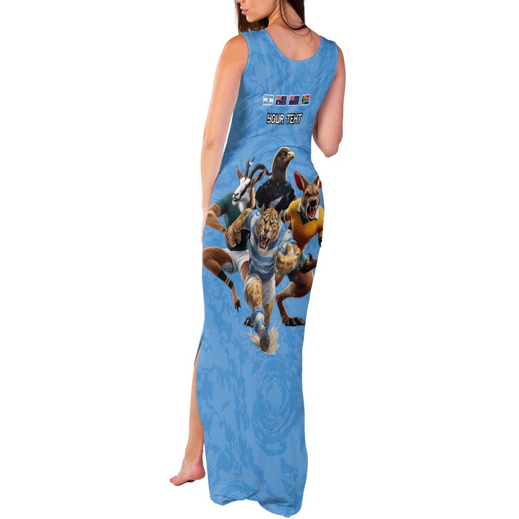 Custom Rugby Southern Hemisphere Tank Maxi Dress Argentina AUNZ South Africa Mascot Blue LT9 - Polynesian Pride