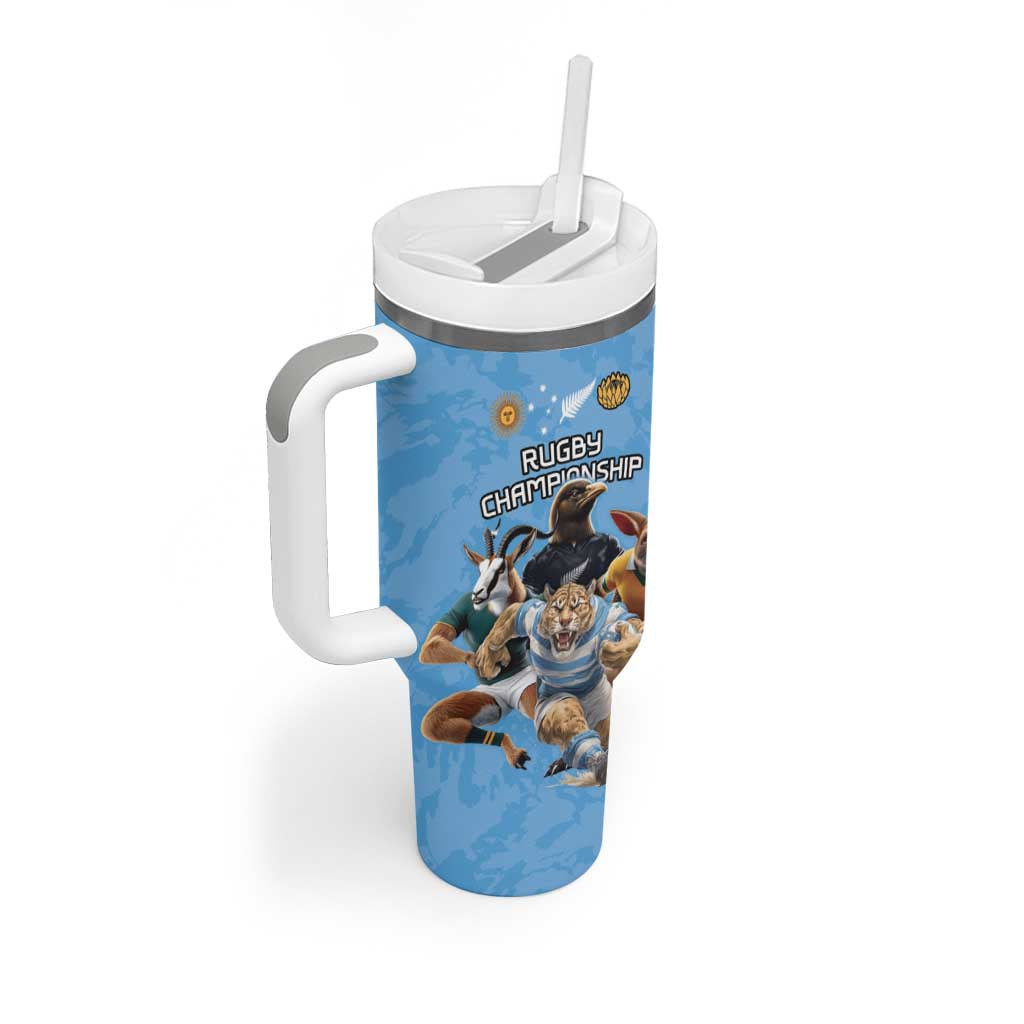 Custom Rugby Southern Hemisphere Tumbler With Handle Argentina AUNZ South Africa Mascot Blue LT9 - Polynesian Pride