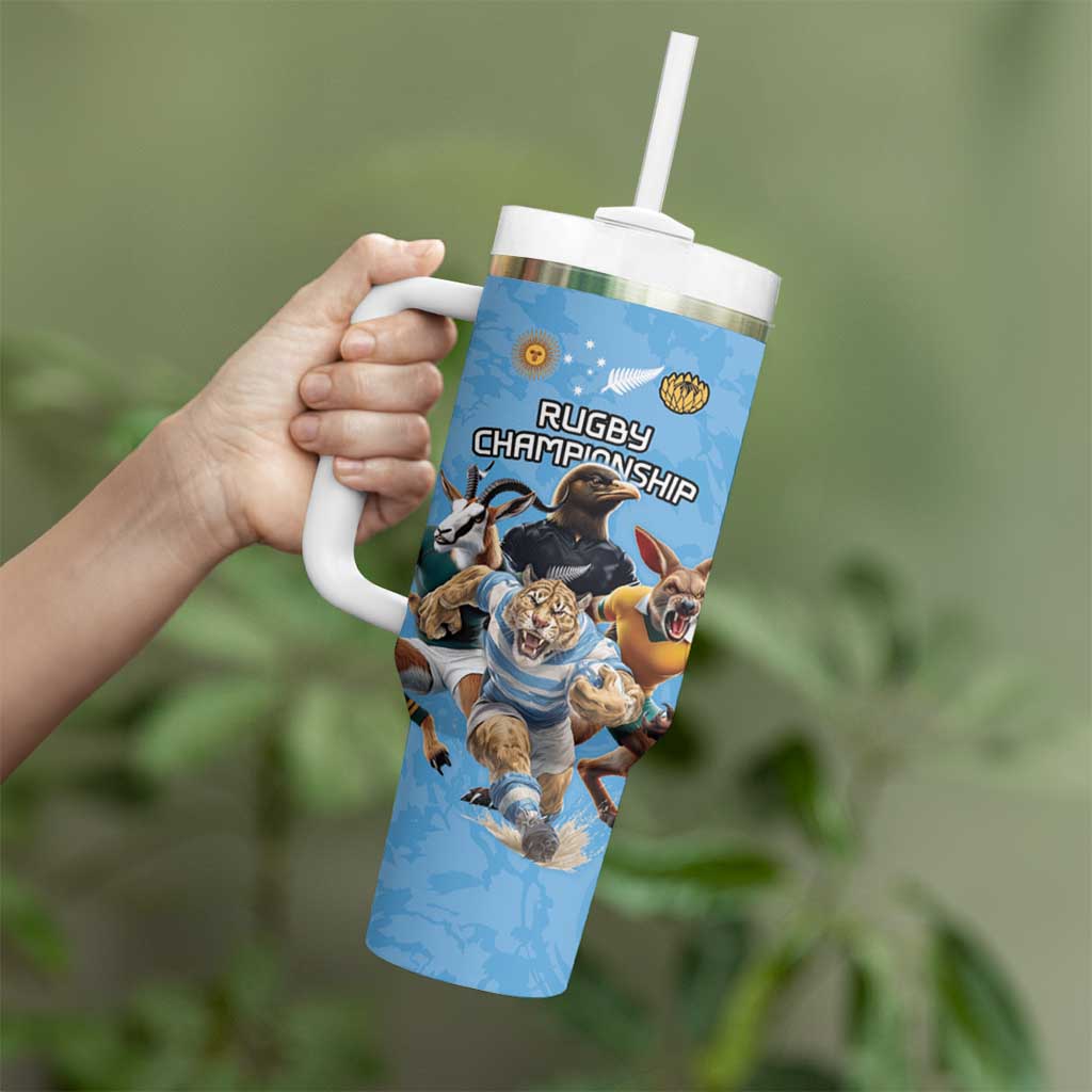 Custom Rugby Southern Hemisphere Tumbler With Handle Argentina AUNZ South Africa Mascot Blue LT9 - Polynesian Pride