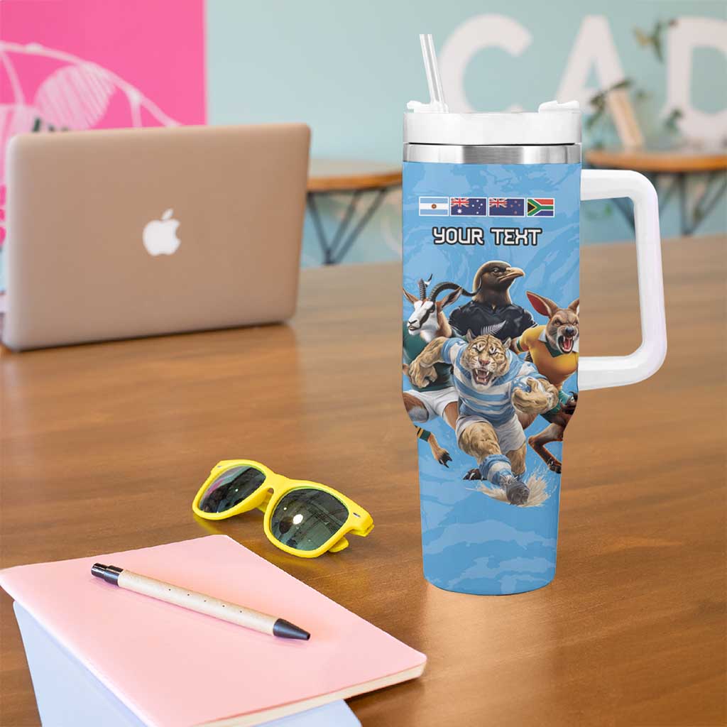 Custom Rugby Southern Hemisphere Tumbler With Handle Argentina AUNZ South Africa Mascot Blue LT9 - Polynesian Pride