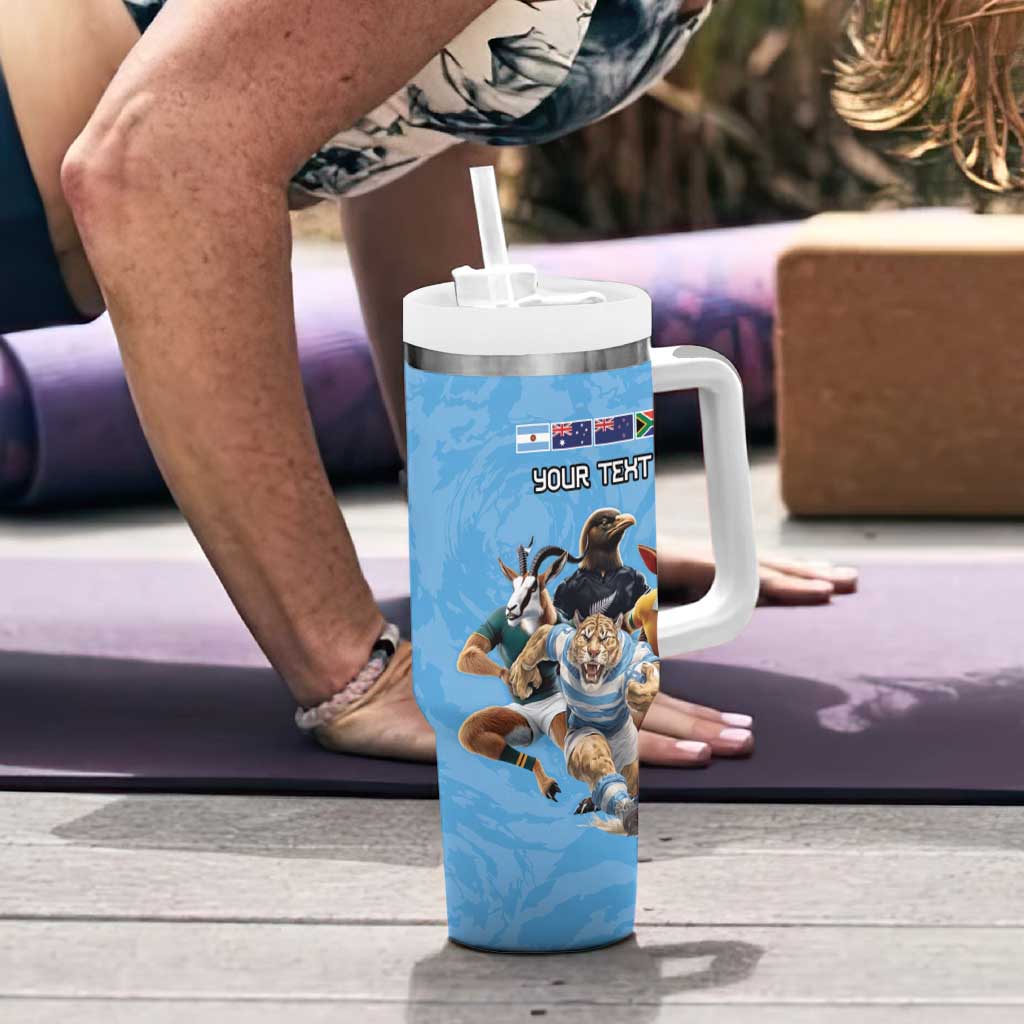 Custom Rugby Southern Hemisphere Tumbler With Handle Argentina AUNZ South Africa Mascot Blue LT9 - Polynesian Pride