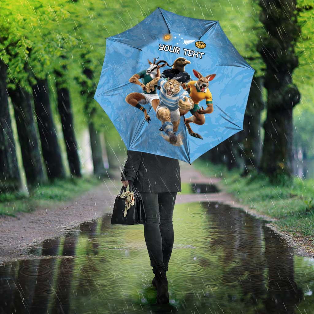 Custom Rugby Southern Hemisphere Umbrella Argentina AUNZ South Africa Mascot Blue - Polynesian Pride