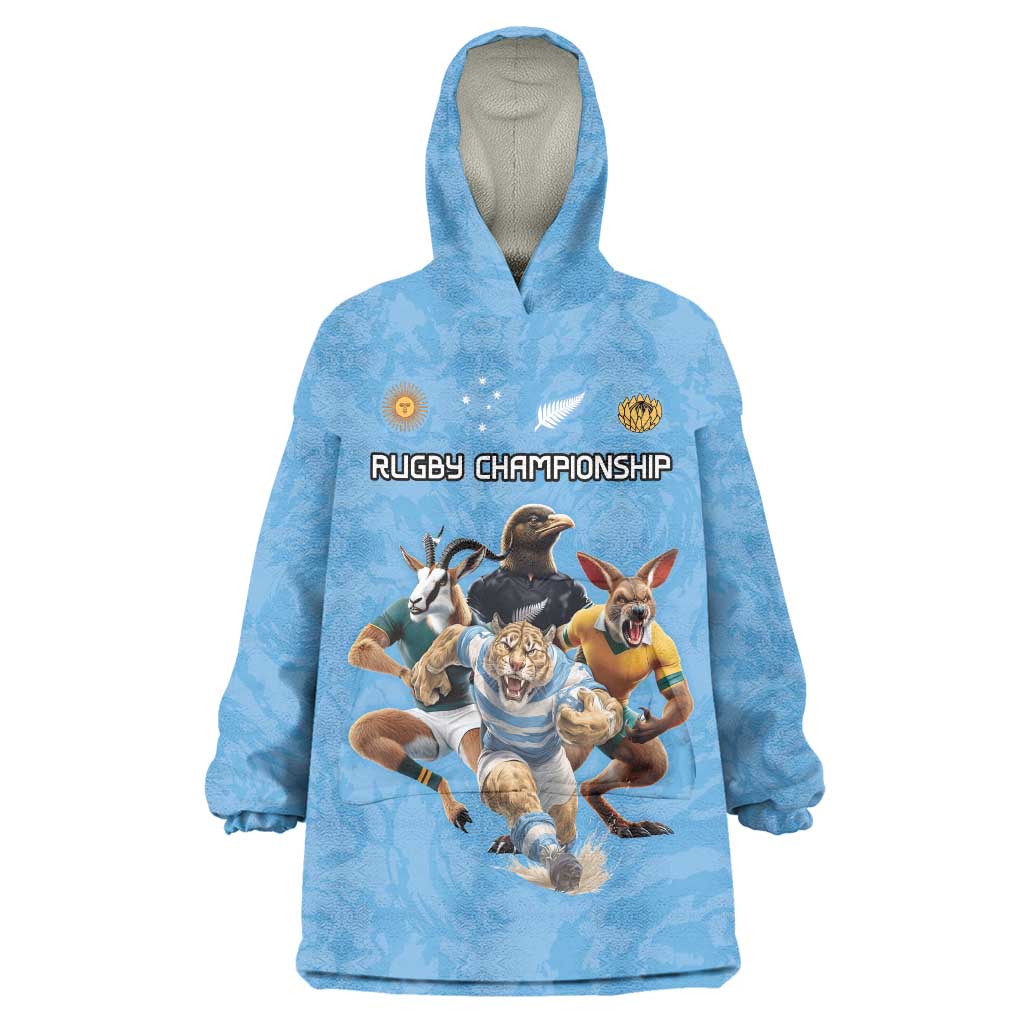 Custom Rugby Southern Hemisphere Wearable Blanket Hoodie Argentina AUNZ South Africa Mascot Blue LT9 One Size Blue - Polynesian Pride