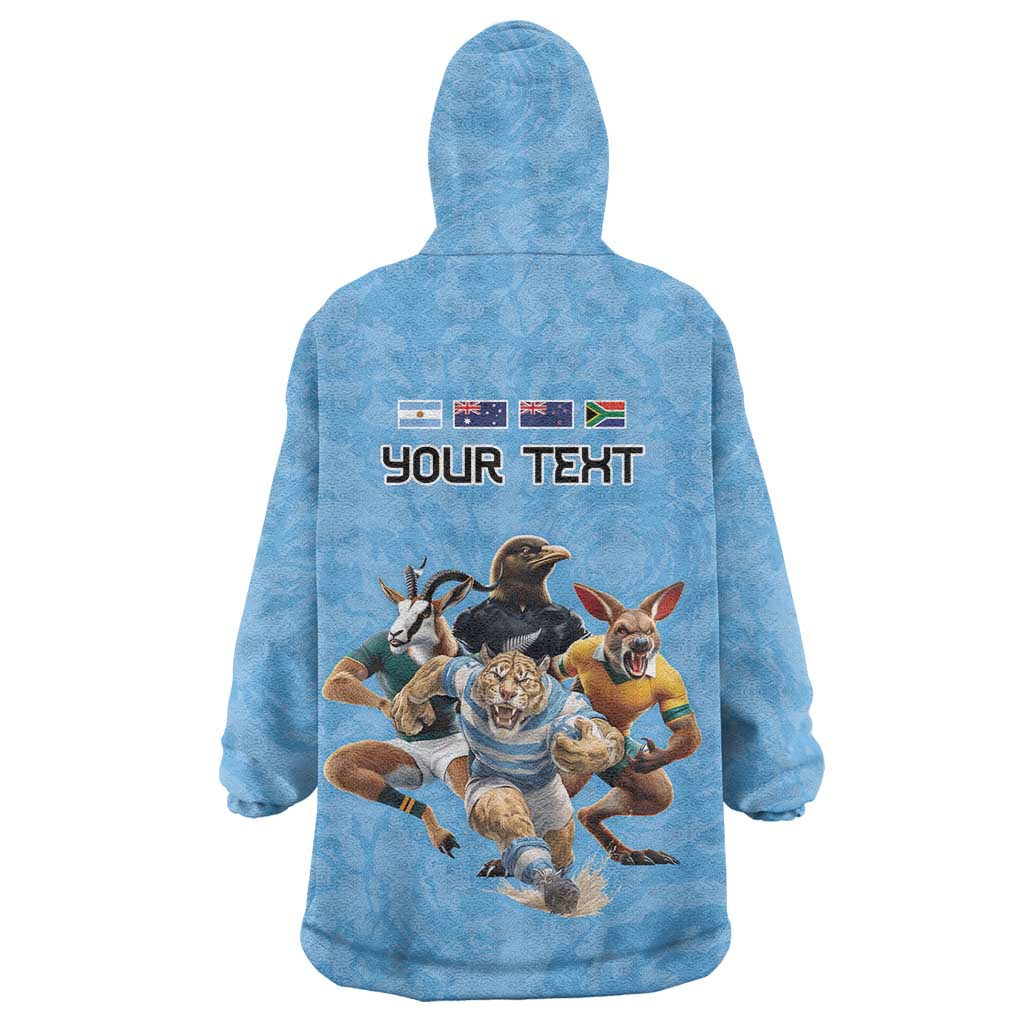 Custom Rugby Southern Hemisphere Wearable Blanket Hoodie Argentina AUNZ South Africa Mascot Blue LT9 - Polynesian Pride