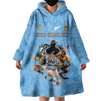 Custom Rugby Southern Hemisphere Wearable Blanket Hoodie Argentina AUNZ South Africa Mascot Blue LT9 - Polynesian Pride