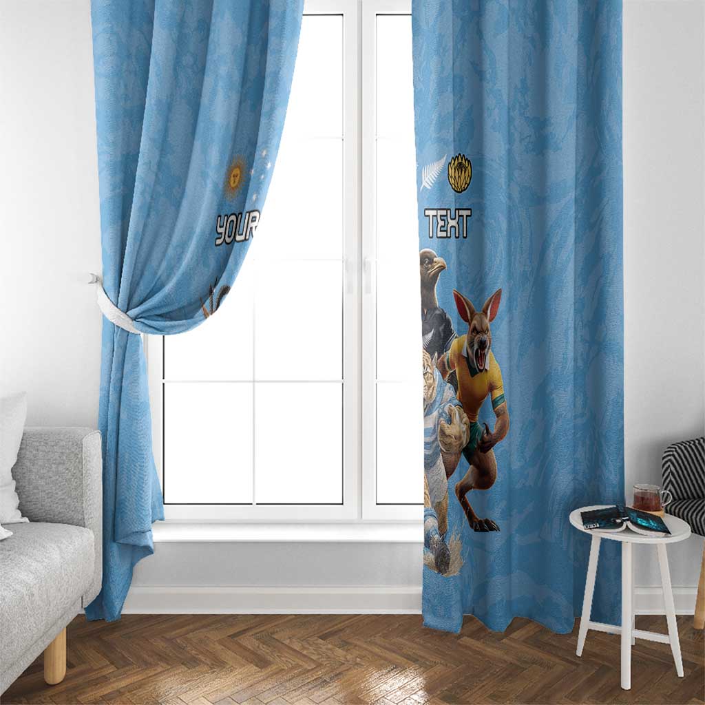 Custom Rugby Southern Hemisphere Window Curtain Argentina AUNZ South Africa Mascot Blue - Polynesian Pride