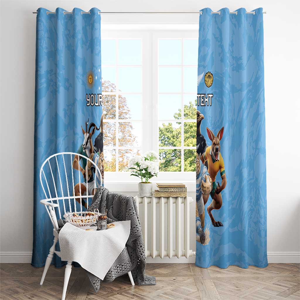 Custom Rugby Southern Hemisphere Window Curtain Argentina AUNZ South Africa Mascot Blue - Polynesian Pride