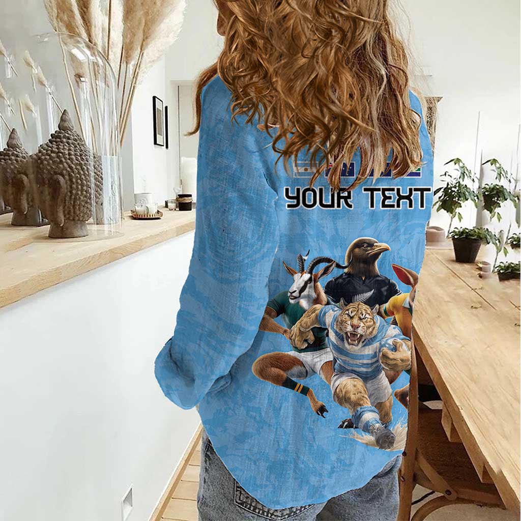 Custom Rugby Southern Hemisphere Women Casual Shirt Argentina AUNZ South Africa Mascot Blue LT9 - Polynesian Pride