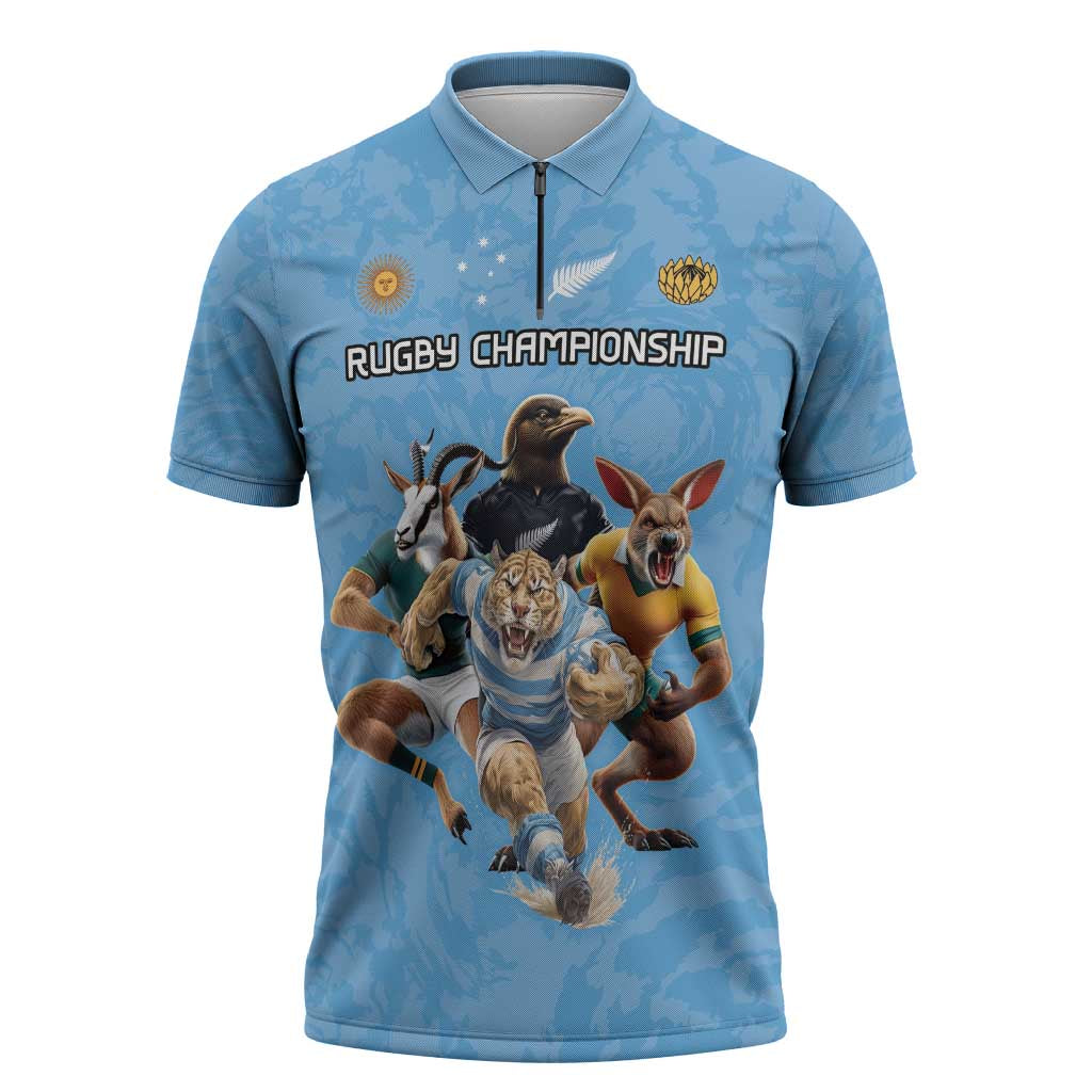 Custom Rugby Southern Hemisphere Zipper Polo Shirt Argentina AUNZ South Africa Mascot Blue LT9 Blue - Polynesian Pride
