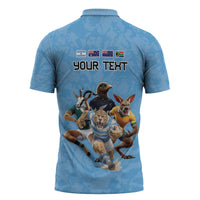 Custom Rugby Southern Hemisphere Zipper Polo Shirt Argentina AUNZ South Africa Mascot Blue LT9 - Polynesian Pride
