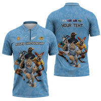 Custom Rugby Southern Hemisphere Zipper Polo Shirt Argentina AUNZ South Africa Mascot Blue LT9 - Polynesian Pride