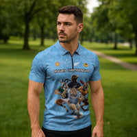 Custom Rugby Southern Hemisphere Zipper Polo Shirt Argentina AUNZ South Africa Mascot Blue LT9 - Polynesian Pride