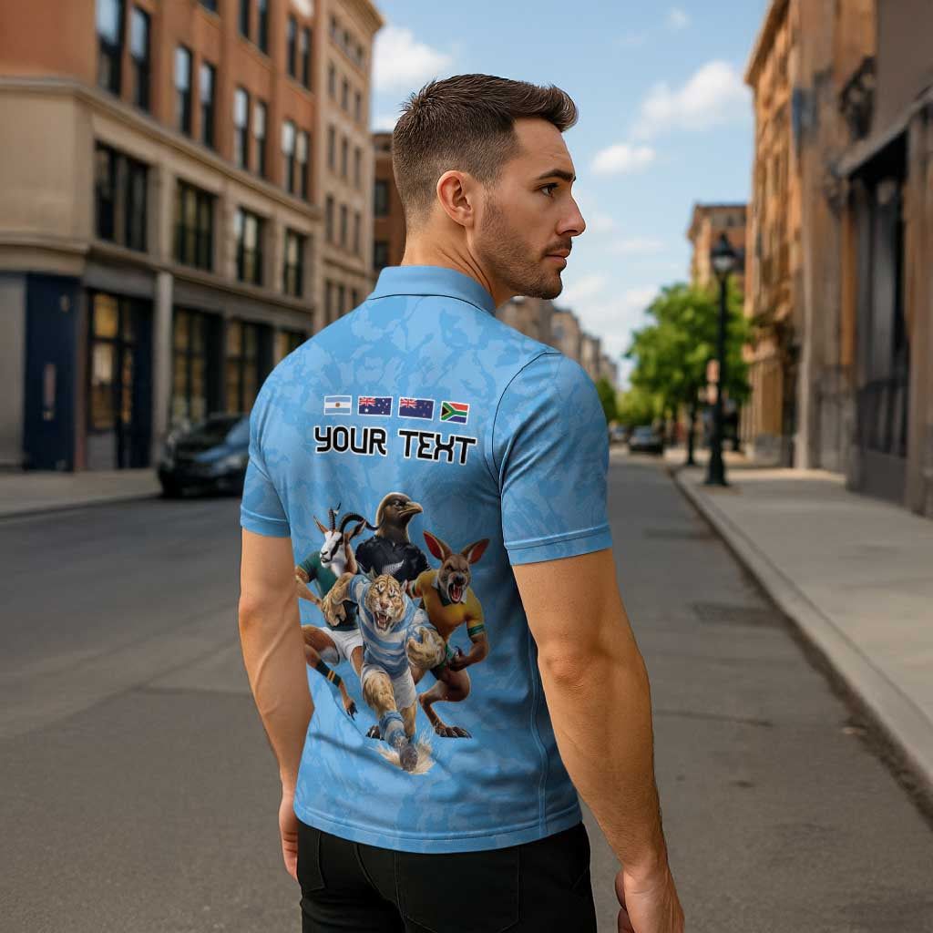Custom Rugby Southern Hemisphere Zipper Polo Shirt Argentina AUNZ South Africa Mascot Blue LT9 - Polynesian Pride