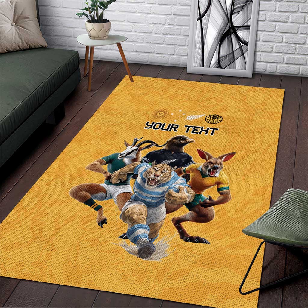 Custom Rugby Southern Hemisphere Area Rug Argentina AUNZ South Africa Mascot Gold LT9 Gold - Polynesian Pride