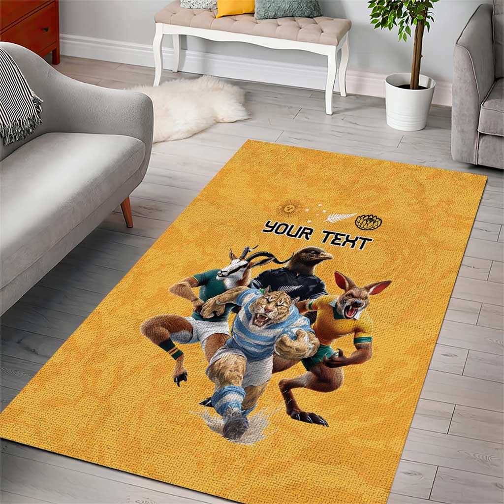 Custom Rugby Southern Hemisphere Area Rug Argentina AUNZ South Africa Mascot Gold LT9 - Polynesian Pride
