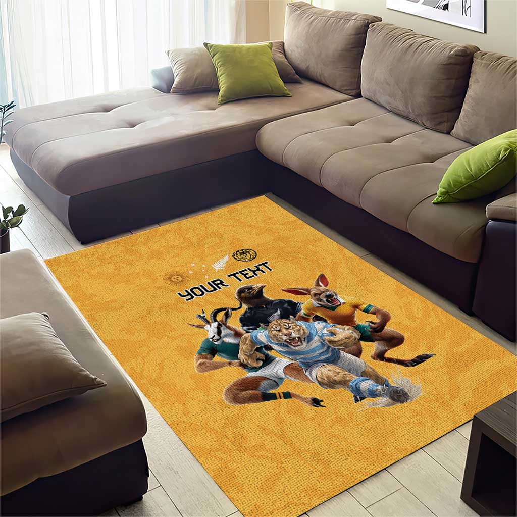 Custom Rugby Southern Hemisphere Area Rug Argentina AUNZ South Africa Mascot Gold LT9 - Polynesian Pride
