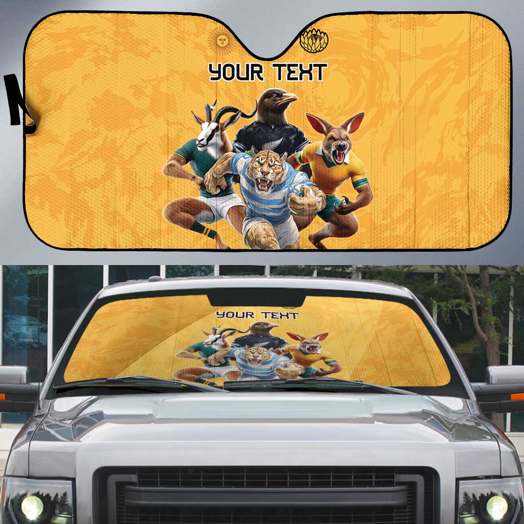 Custom Rugby Southern Hemisphere Auto Sun Shade Argentina AUNZ South Africa Mascot Gold - Polynesian Pride