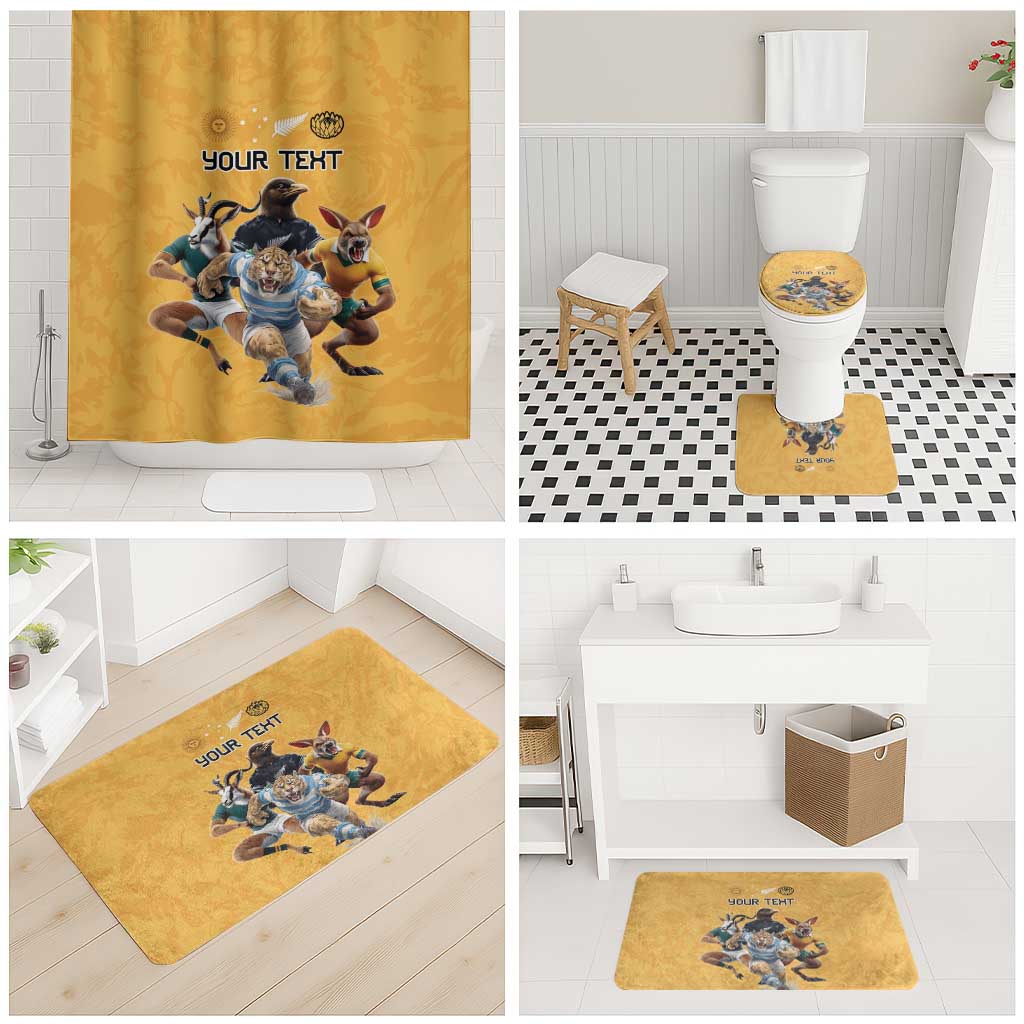 Custom Rugby Southern Hemisphere Bathroom Set Argentina AUNZ South Africa Mascot Gold - Polynesian Pride