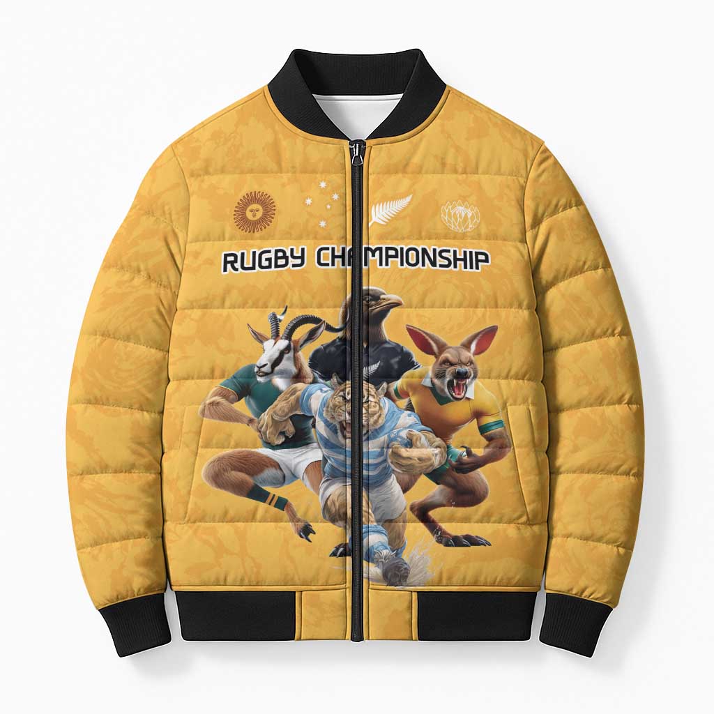 Custom Rugby Southern Hemisphere Bomber Puffer Jacket Argentina AUNZ South Africa Mascot Gold - Polynesian Pride