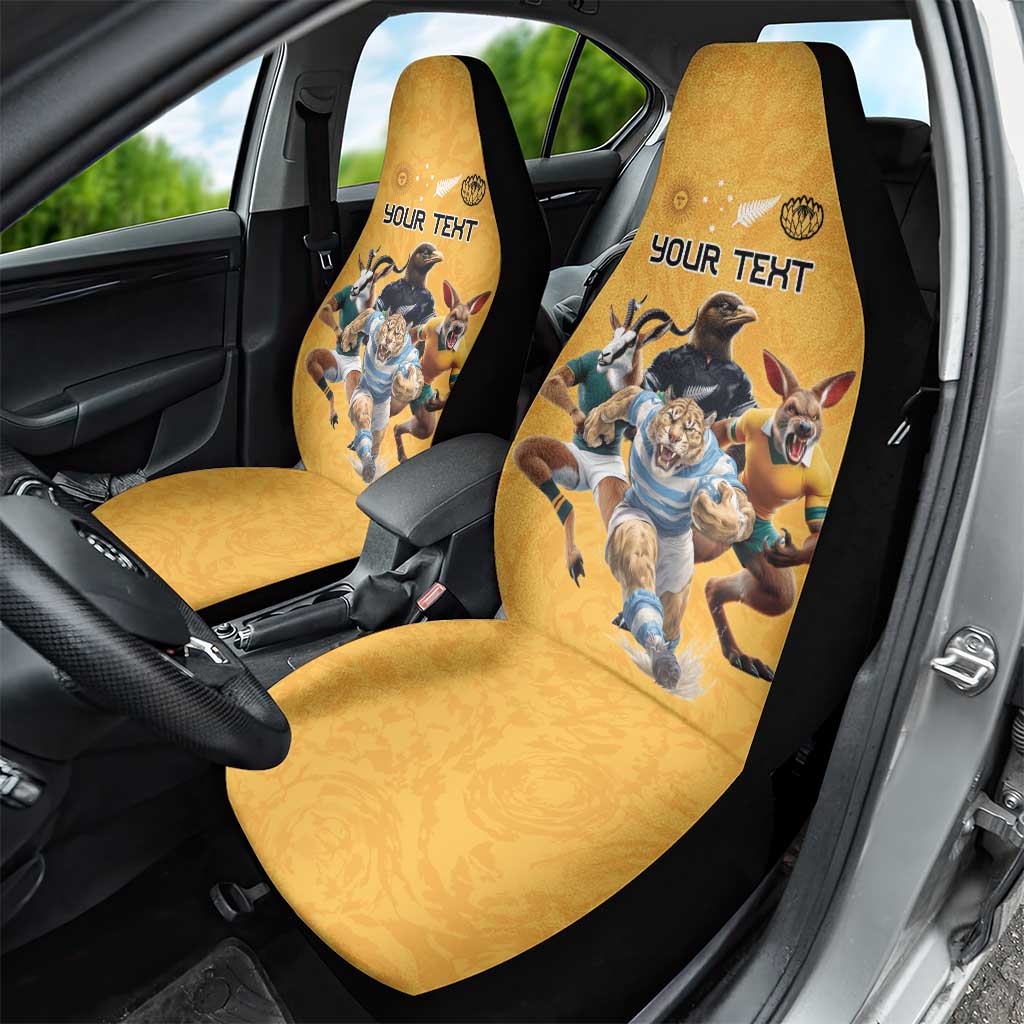 Custom Rugby Southern Hemisphere Car Seat Cover Argentina AUNZ South Africa Mascot Gold LT9 - Polynesian Pride