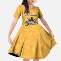 Custom Rugby Southern Hemisphere Family Matching Long Sleeve Bodycon Dress and Hawaiian Shirt Argentina AUNZ South Africa Mascot Gold LT9 Daughter's Dress Gold - Polynesian Pride