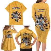 Custom Rugby Southern Hemisphere Family Matching Long Sleeve Bodycon Dress and Hawaiian Shirt Argentina AUNZ South Africa Mascot Gold LT9 - Polynesian Pride