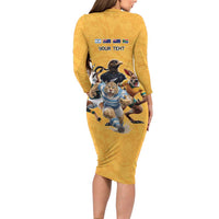 Custom Rugby Southern Hemisphere Family Matching Long Sleeve Bodycon Dress and Hawaiian Shirt Argentina AUNZ South Africa Mascot Gold LT9 - Polynesian Pride
