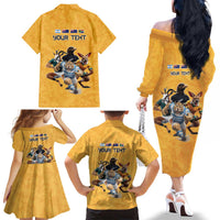 Custom Rugby Southern Hemisphere Family Matching Off The Shoulder Long Sleeve Dress and Hawaiian Shirt Argentina AUNZ South Africa Mascot Gold LT9 - Polynesian Pride