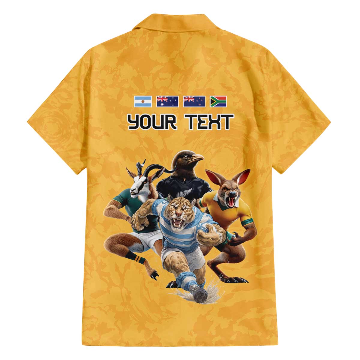 Custom Rugby Southern Hemisphere Family Matching Off The Shoulder Long Sleeve Dress and Hawaiian Shirt Argentina AUNZ South Africa Mascot Gold LT9 - Polynesian Pride