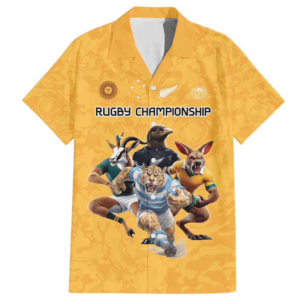 Custom Rugby Southern Hemisphere Family Matching Short Sleeve Bodycon Dress and Hawaiian Shirt Argentina AUNZ South Africa Mascot Gold LT9 Dad's Shirt - Short Sleeve Gold - Polynesian Pride
