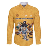 Custom Rugby Southern Hemisphere Family Matching Short Sleeve Bodycon Dress and Hawaiian Shirt Argentina AUNZ South Africa Mascot Gold LT9 Dad's Shirt - Long Sleeve Gold - Polynesian Pride