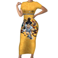 Custom Rugby Southern Hemisphere Family Matching Short Sleeve Bodycon Dress and Hawaiian Shirt Argentina AUNZ South Africa Mascot Gold LT9 Mom's Dress Gold - Polynesian Pride