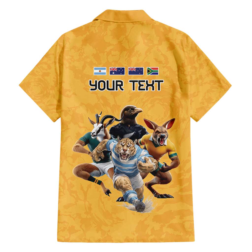 Custom Rugby Southern Hemisphere Family Matching Summer Maxi Dress and Hawaiian Shirt Argentina AUNZ South Africa Mascot Gold LT9 - Polynesian Pride