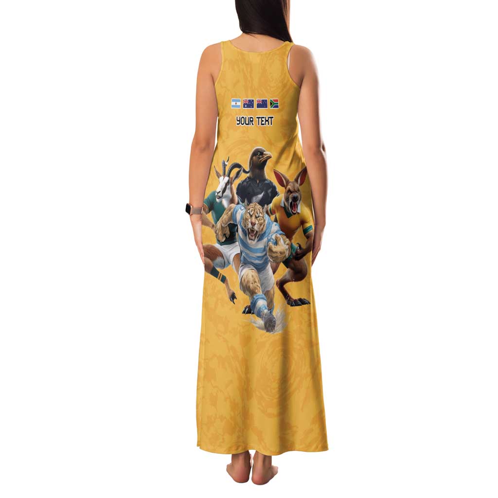 Custom Rugby Southern Hemisphere Family Matching Tank Maxi Dress and Hawaiian Shirt Argentina AUNZ South Africa Mascot Gold LT9 - Polynesian Pride