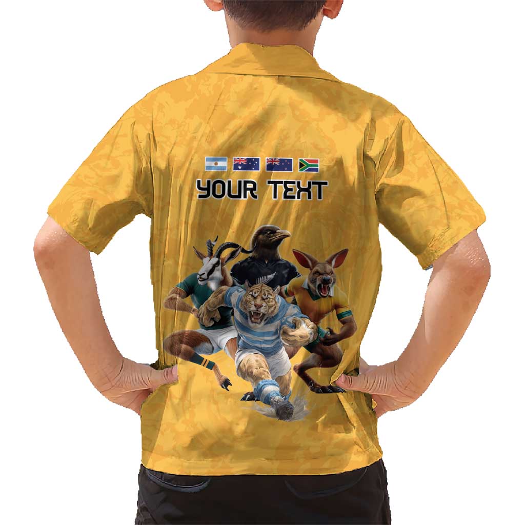 Custom Rugby Southern Hemisphere Kid Hawaiian Shirt Argentina AUNZ South Africa Mascot Gold - Polynesian Pride