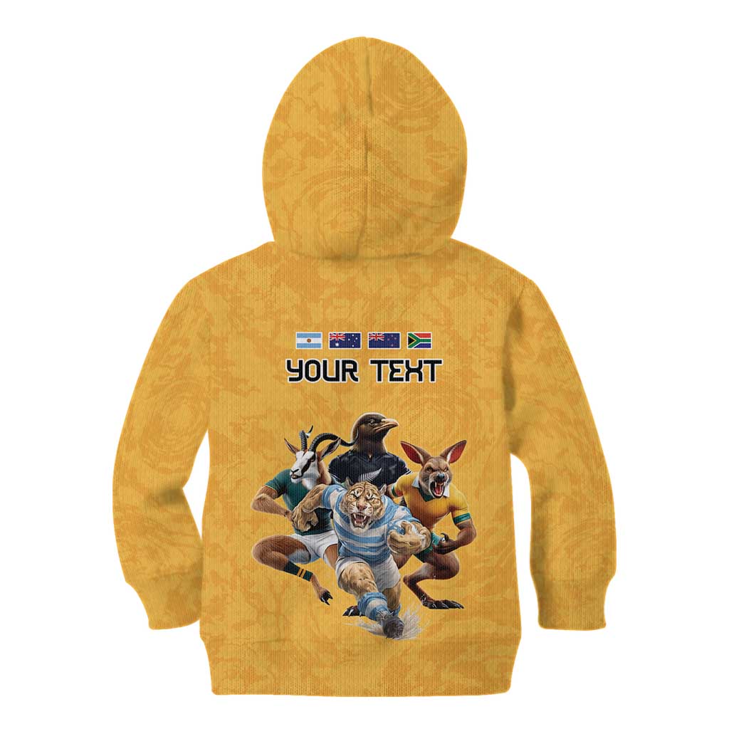 Custom Rugby Southern Hemisphere Kid Hoodie Argentina AUNZ South Africa Mascot Gold LT9 - Polynesian Pride