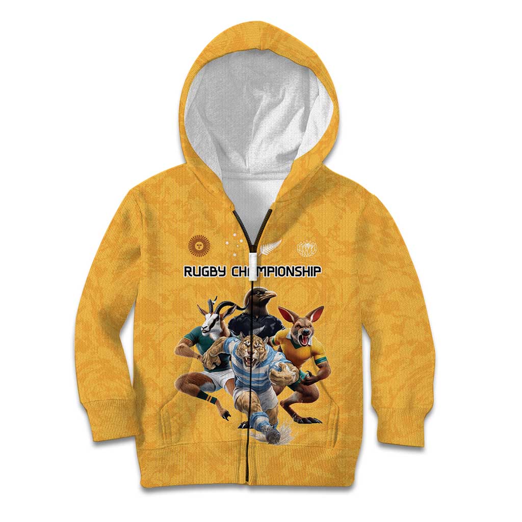 Custom Rugby Southern Hemisphere Kid Hoodie Argentina AUNZ South Africa Mascot Gold LT9 Zip Hoodie Gold - Polynesian Pride
