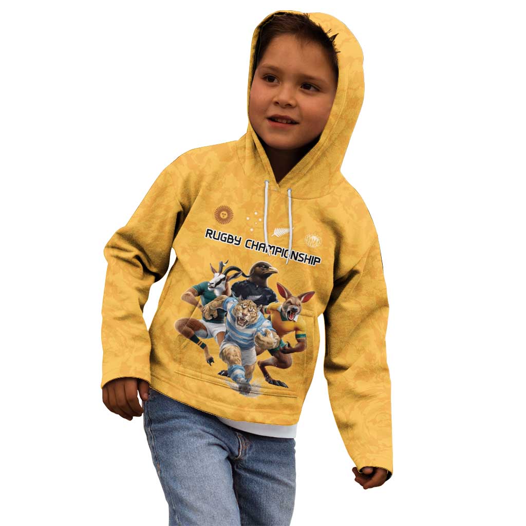 Custom Rugby Southern Hemisphere Kid Hoodie Argentina AUNZ South Africa Mascot Gold LT9 - Polynesian Pride
