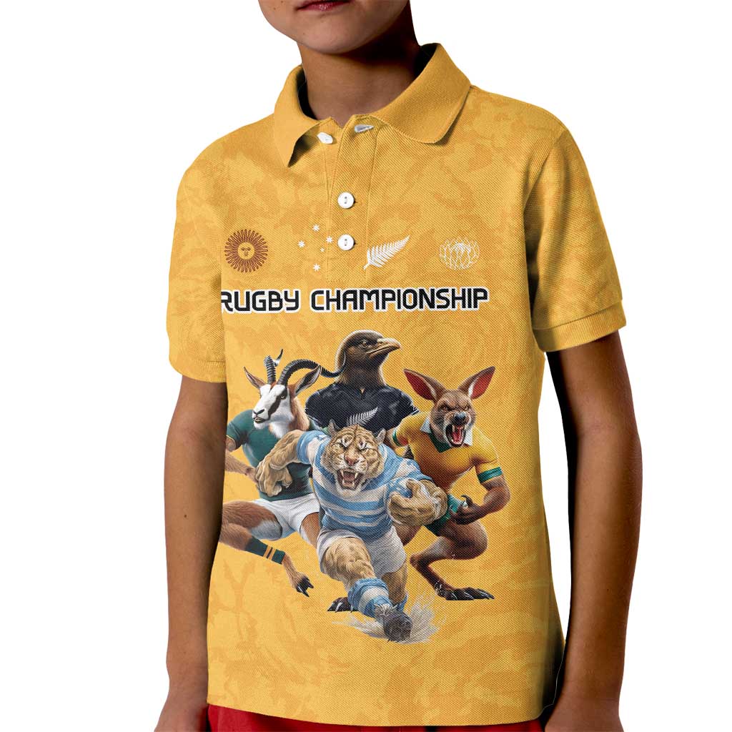 Custom Rugby Southern Hemisphere Kid Polo Shirt Argentina AUNZ South Africa Mascot Gold LT9 Kid Gold - Polynesian Pride
