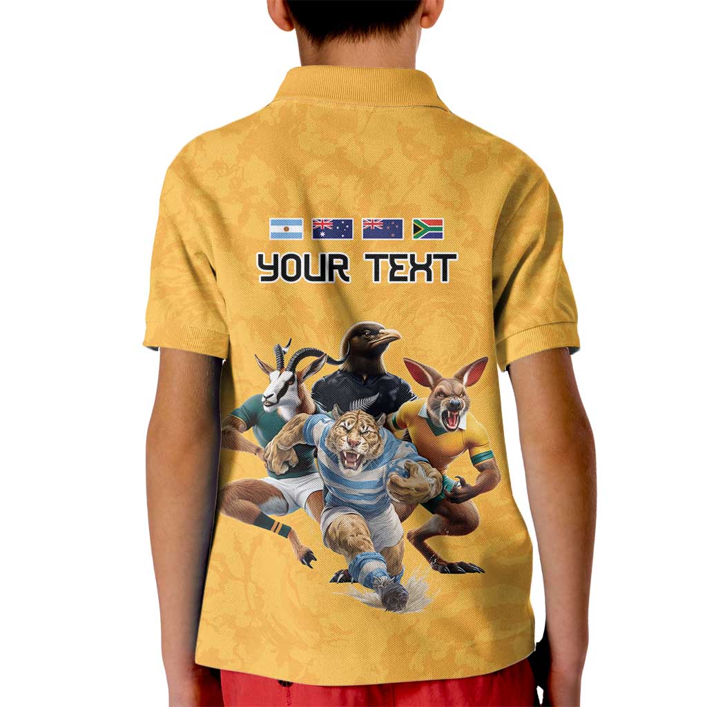 Custom Rugby Southern Hemisphere Kid Polo Shirt Argentina AUNZ South Africa Mascot Gold LT9 - Polynesian Pride