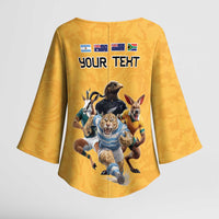 Custom Rugby Southern Hemisphere Kimono Sleeve Blouse Argentina AUNZ South Africa Mascot Gold LT9 - Polynesian Pride