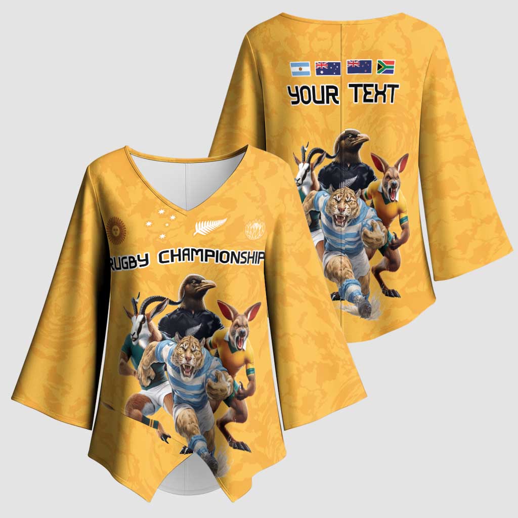 Custom Rugby Southern Hemisphere Kimono Sleeve Blouse Argentina AUNZ South Africa Mascot Gold LT9 - Polynesian Pride