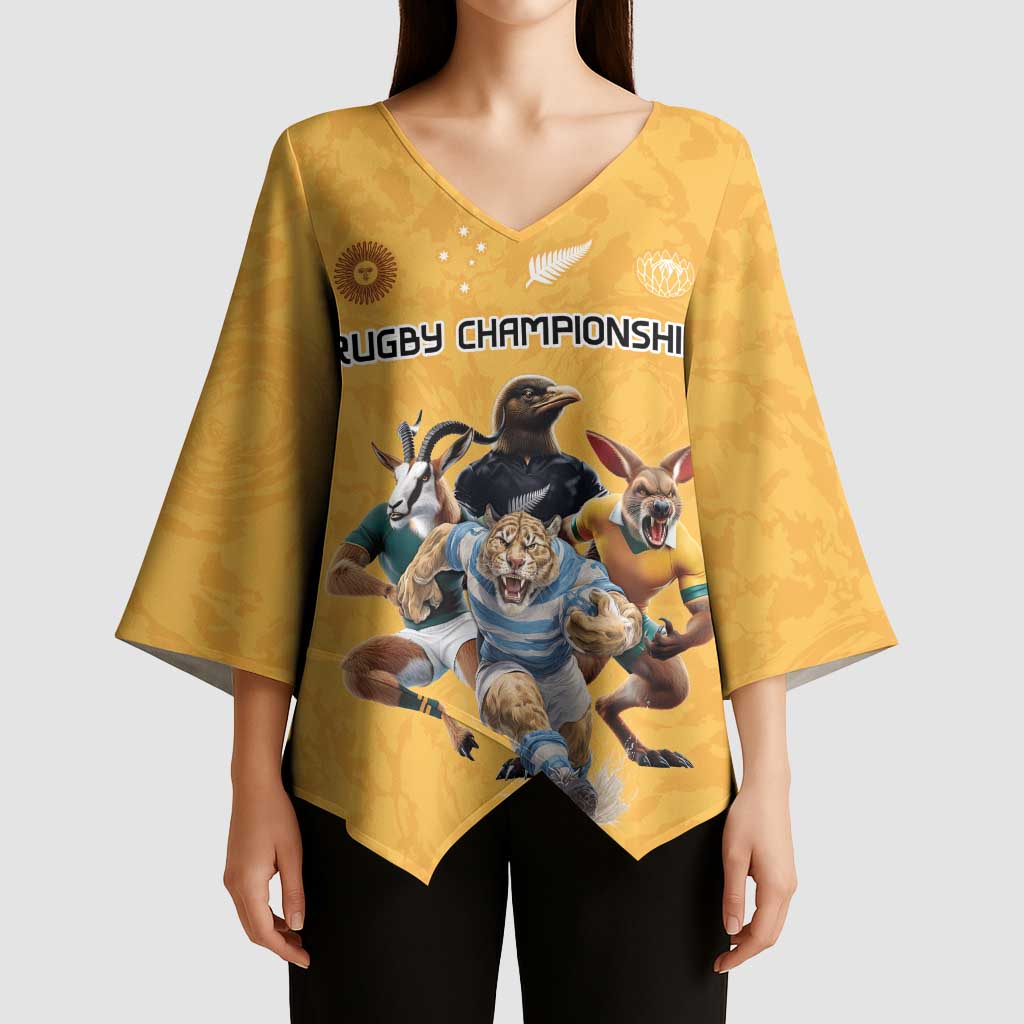 Custom Rugby Southern Hemisphere Kimono Sleeve Blouse Argentina AUNZ South Africa Mascot Gold LT9 - Polynesian Pride