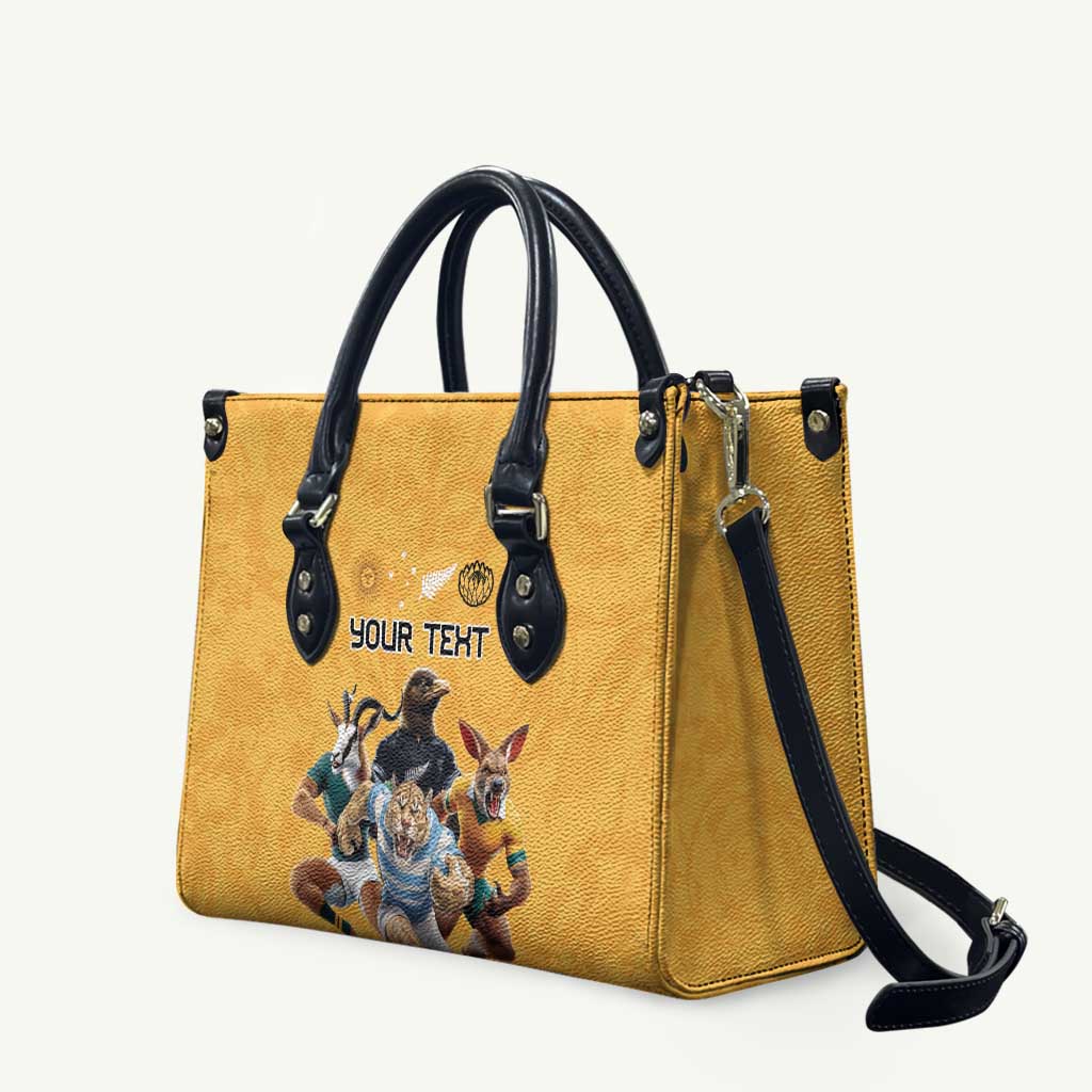 Custom Rugby Southern Hemisphere Leather Bag Argentina AUNZ South Africa Mascot Gold - Polynesian Pride