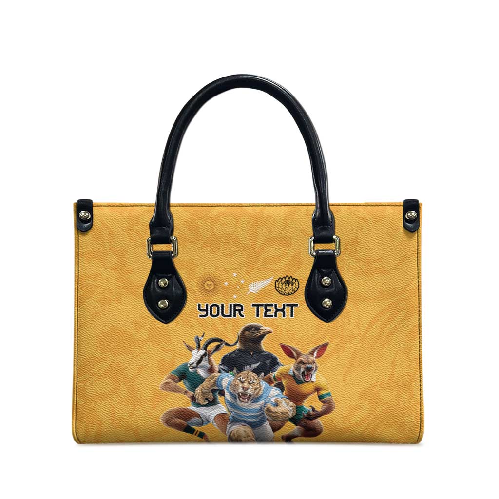 Custom Rugby Southern Hemisphere Leather Bag Argentina AUNZ South Africa Mascot Gold - Polynesian Pride
