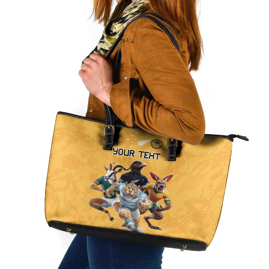 Custom Rugby Southern Hemisphere Leather Tote Bag Argentina AUNZ South Africa Mascot Gold LT9 Gold - Polynesian Pride