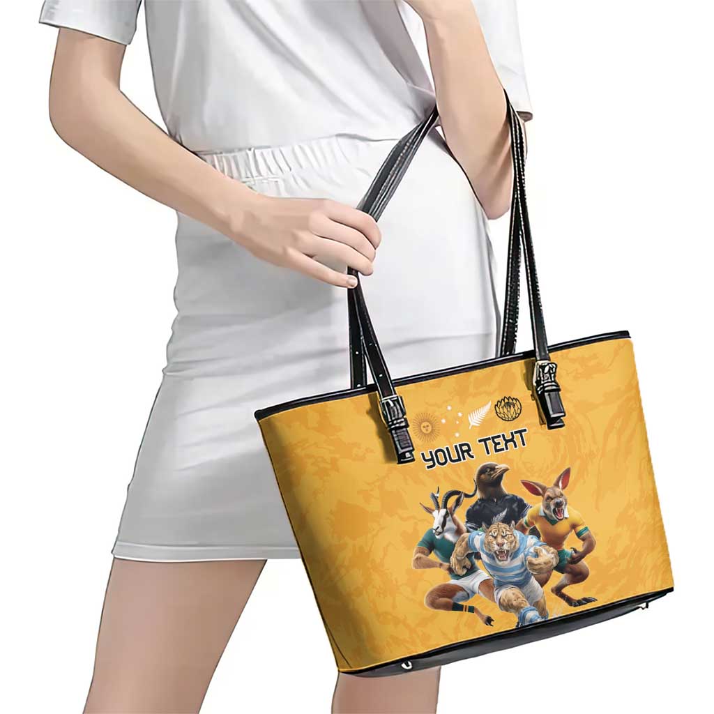 Custom Rugby Southern Hemisphere Leather Tote Bag Argentina AUNZ South Africa Mascot Gold LT9 - Polynesian Pride