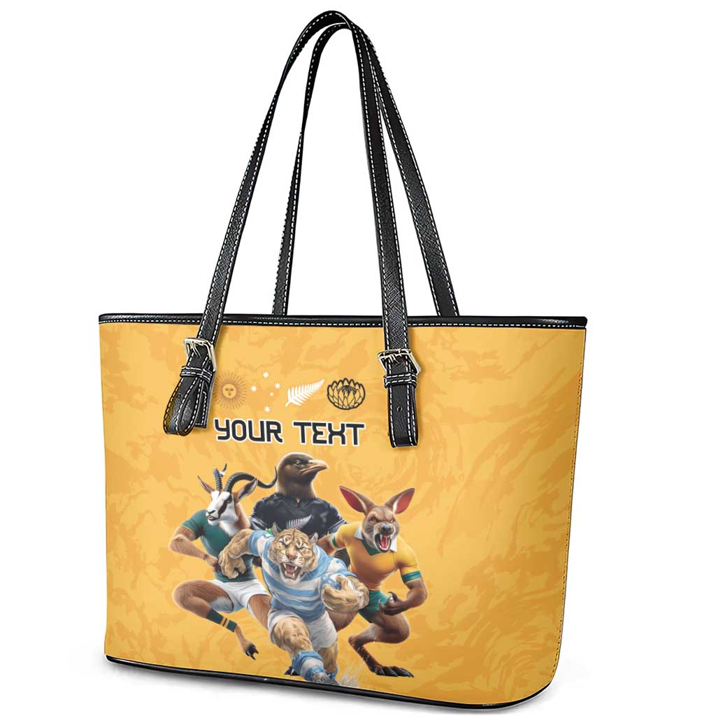Custom Rugby Southern Hemisphere Leather Tote Bag Argentina AUNZ South Africa Mascot Gold LT9 - Polynesian Pride