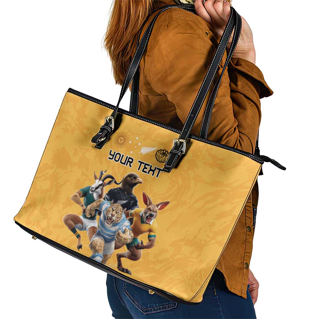 Custom Rugby Southern Hemisphere Leather Tote Bag Argentina AUNZ South Africa Mascot Gold LT9 - Polynesian Pride